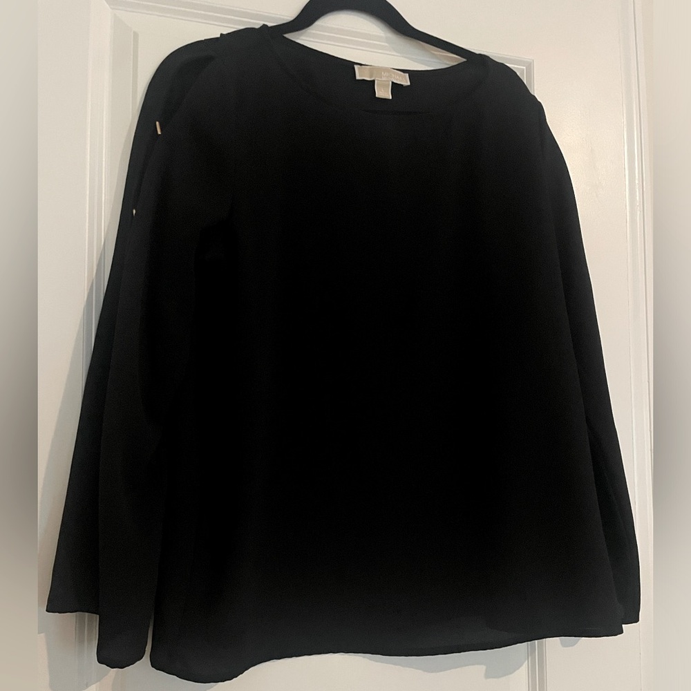 Michael Kors Black Blouse with gold charms on sleeve. Size L